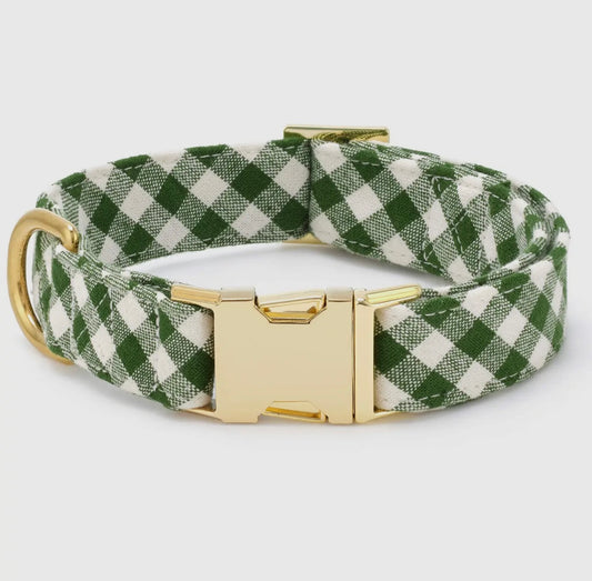 Hth X Tfd Mini Gingham Hunter Green Dog Collar